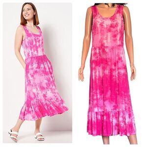 J Jason Wu Pink Tie Dye Knit Ruffle Midi Dress SMALL